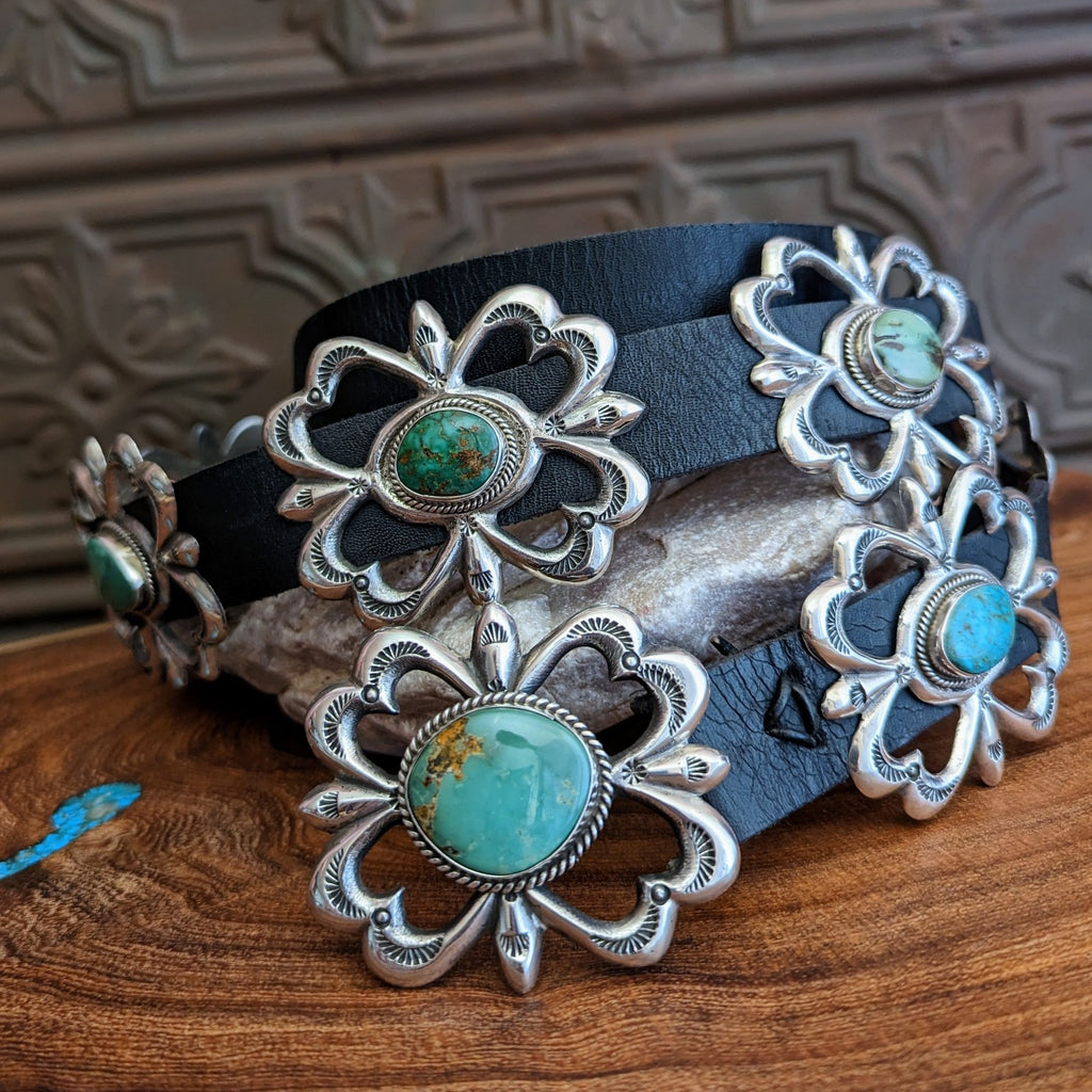 Pilot Mountain Turquoise Concho Belt by Billie Platero Front View