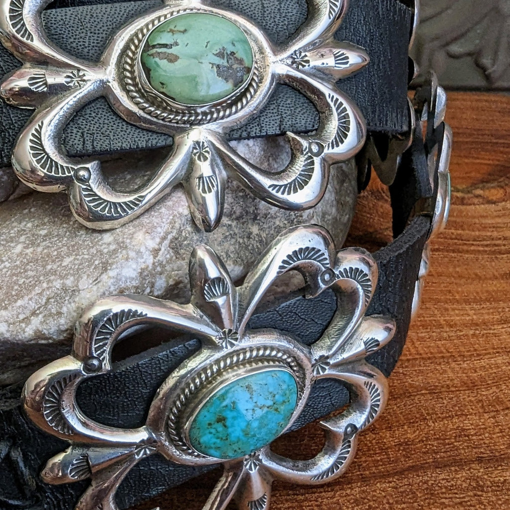 Pilot Mountain Turquoise Concho Belt by Billie Platero Detail View