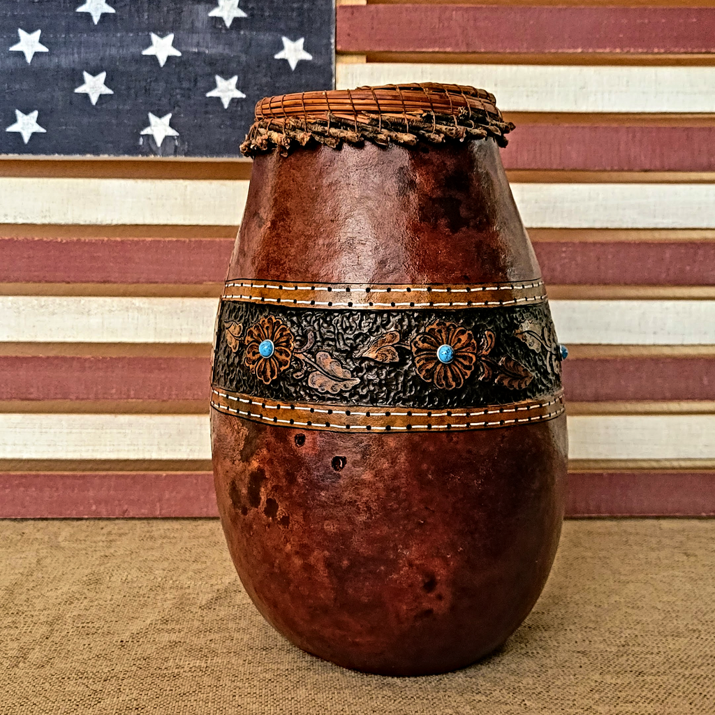 The Gun Fight Gourd Art by Rosemary Bour Made in the USA Back View