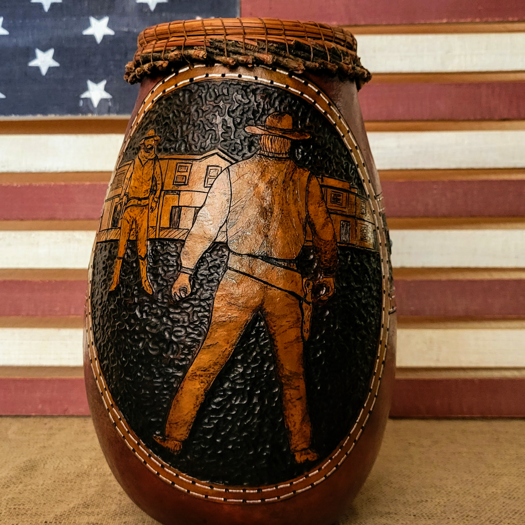 The Gun Fight Gourd Art by Rosemary Bour Made in the USA